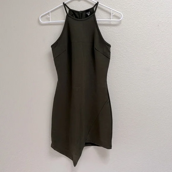 Windsor | Dresses | Windsor Halter Asymmetrical Bodycon Mini Dress Olive  Green Brown Size Small | Poshmark